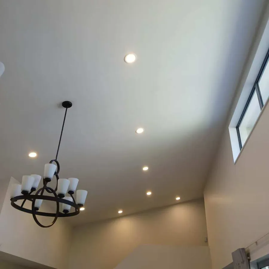 Finished ceiling with recessed and pendant lighting